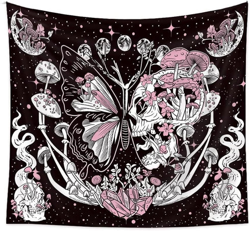 Romantic Rose Skeleton Butterfly Tapestry s Home Decor for Living Room Bedroom (51.2 x 59.1 inches)